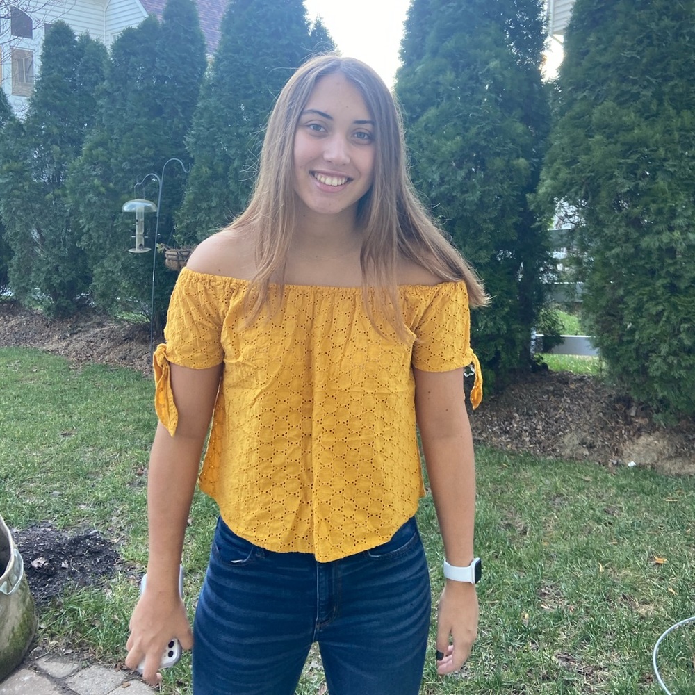 Yellow lace off the shoulder top